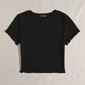 SHEIN Solid Lettuce Trim Rib-Knit Tee size medium